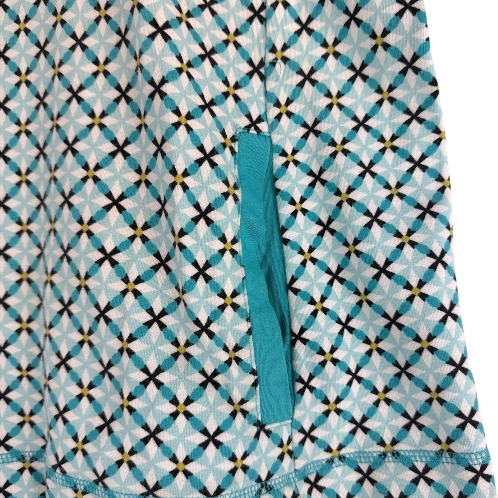 Talbots Pullover‎ Women Size M Teal Geometric Starburst 1/4 Zip French Terry - Picture 3 of 8